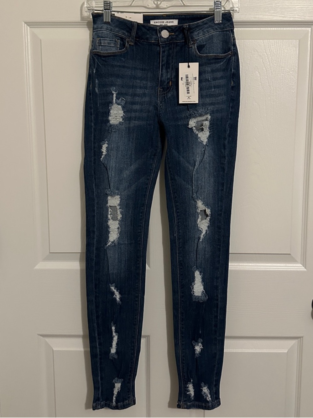 Encore Jeans Women's Dark Blue Distressed Skinny Jeans